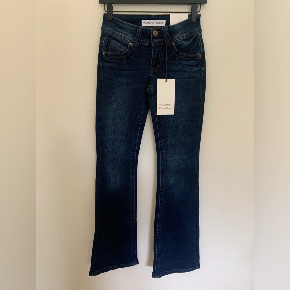 Telepatia Dark Blue Bootcut Flare Jeans with Back Pocket Detail size 0